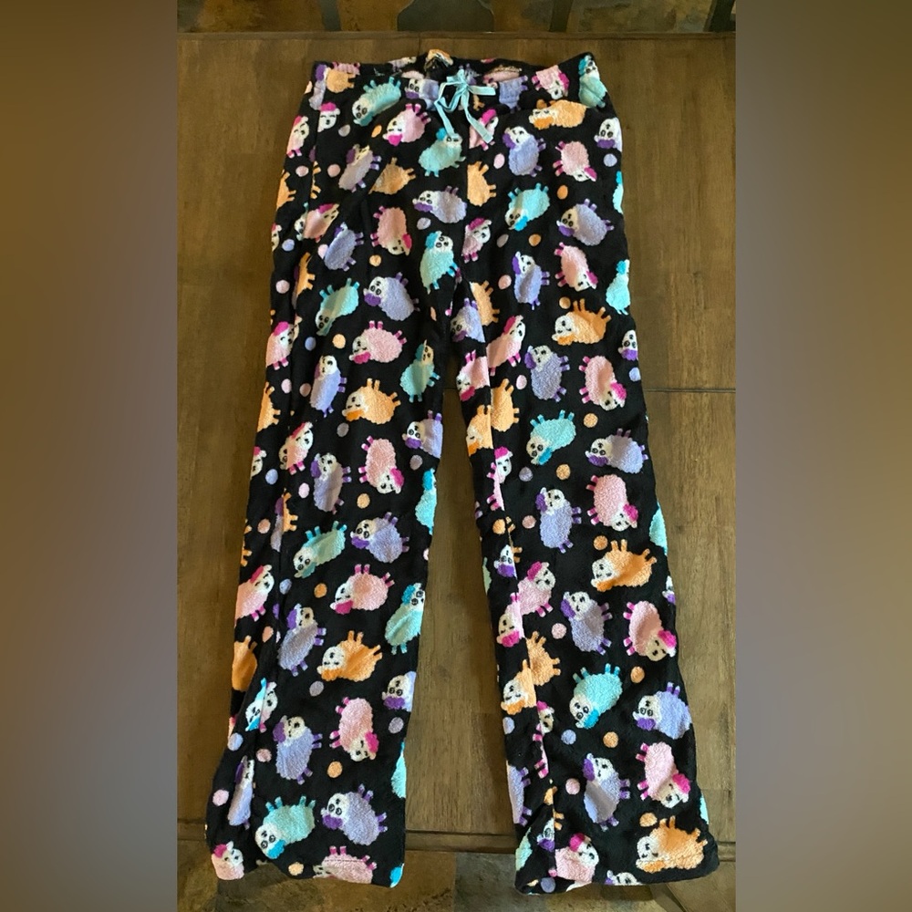 Womens Black Pajama Pants with Colorful Animal Print